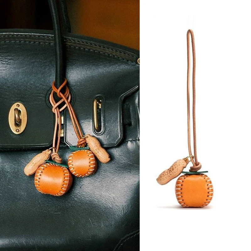 Persimmon Charm Oil Wax Leather Fashion High-end Tomato Keychain Decoration Pendant Good Things Come To Pair Bag Accessories