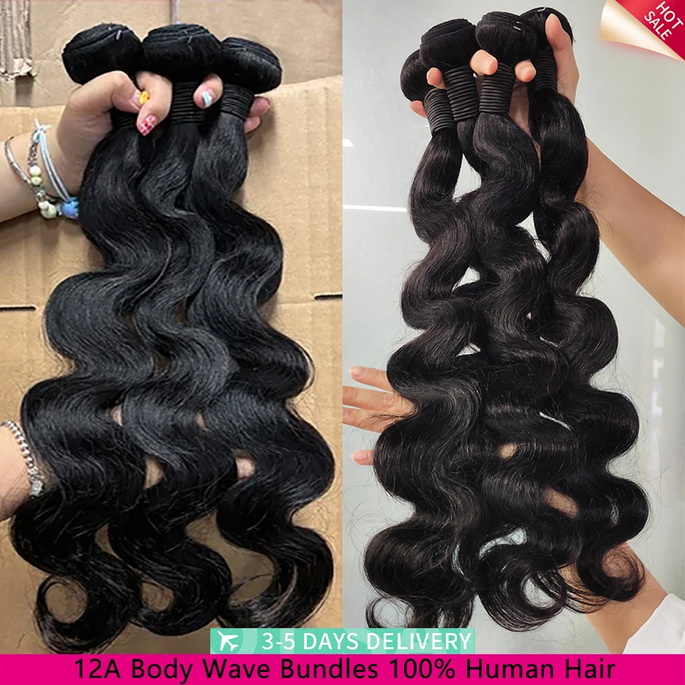 

16 18 20 Inch Body Wave Bundles Brazilian Human Hair Bundles 1/3/4 Pcs Bundle Deal 12A Raw Hair Bundles 3-5 Workday Delivery