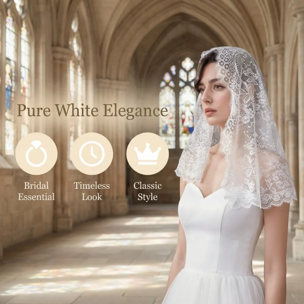 Temperament Hollow Veil Prayer Shawl Flower Lace Trim Bride Head Gauze Headwrap Soft Wedding Lace Shawl Church