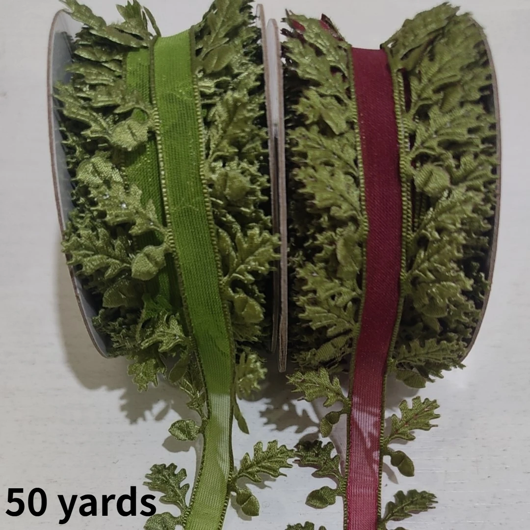 50 Yard Christmas Leaf Edging Ribbon, Creative Bow Christmas Decoration, High-value Home Decor DIY Apparel Sewing Supplies