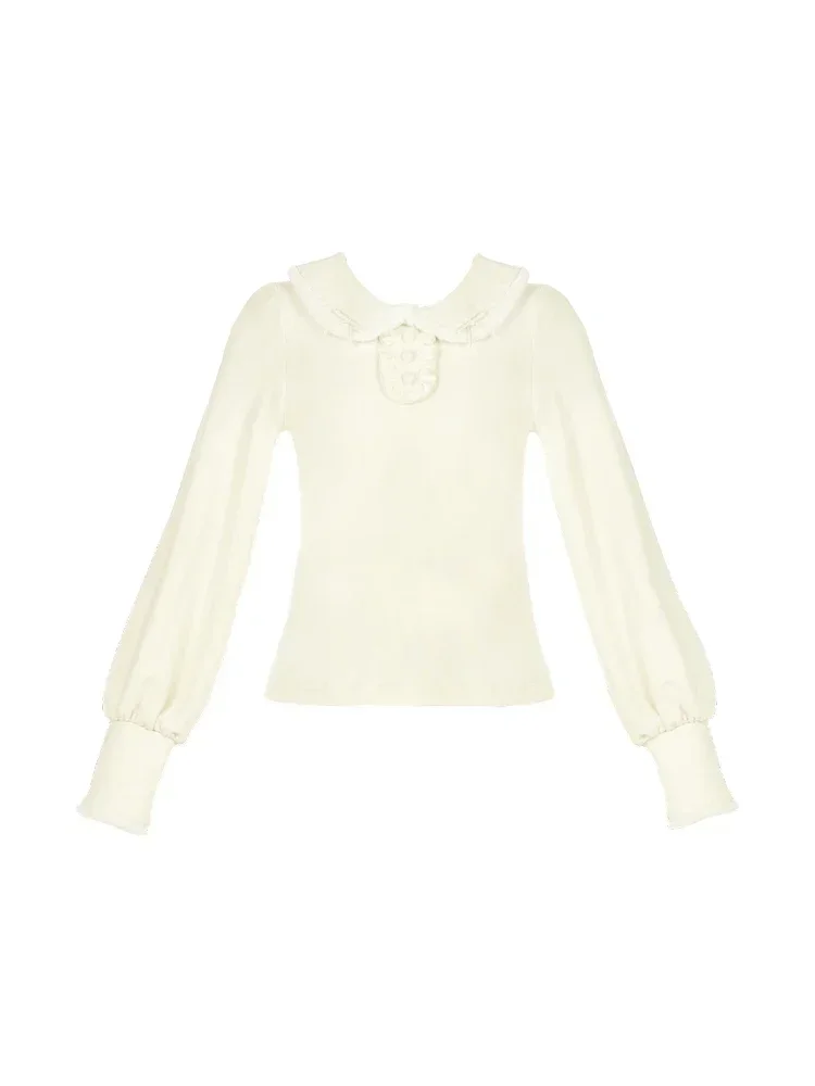 New 2023 Autumn and Winter Women's Warm Lantern Sleeve Lolita Inner Wear All-match Black and White Doll Collar Knit Sweaters