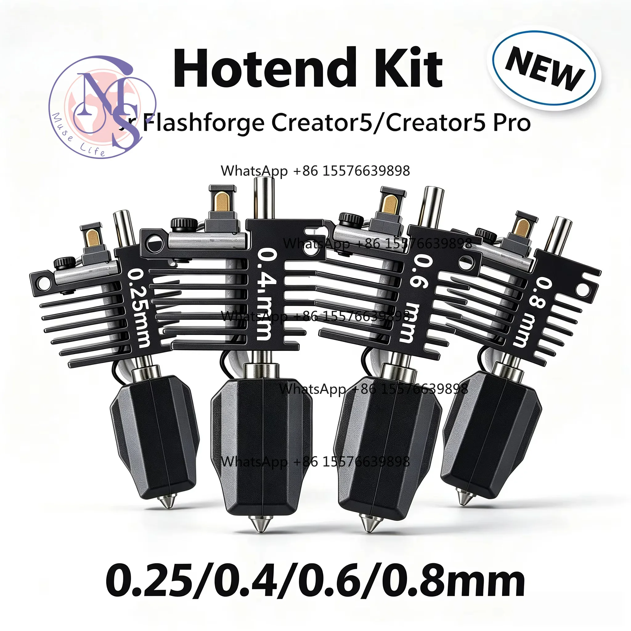 Quick-Swap Hotend Nozzle Kit 0.25/0.4/0.6/0.8mm with Brush,3D Printer Replacement Spare Part