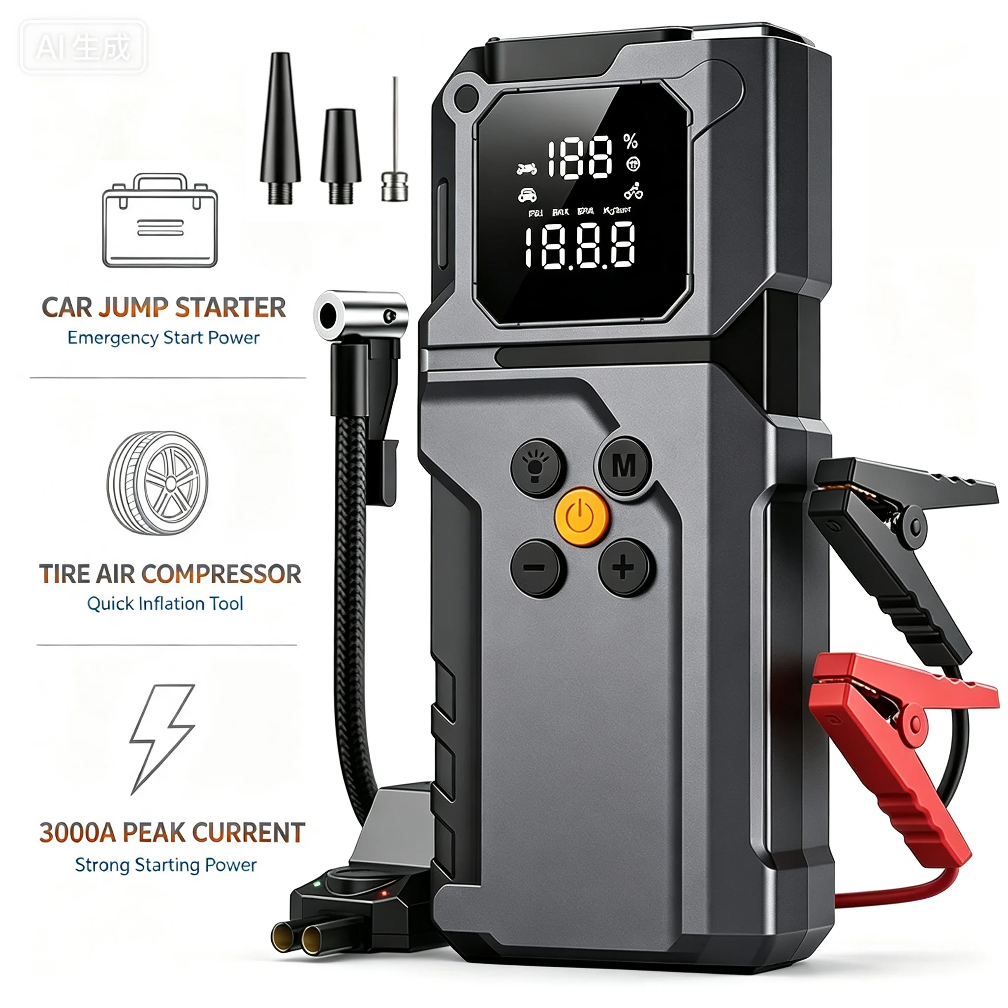 Car Jump Starter Power Bank Portable  Air Pump Tire Air Compressor Car Battery Emergency Boosters Starting Device with LED Light