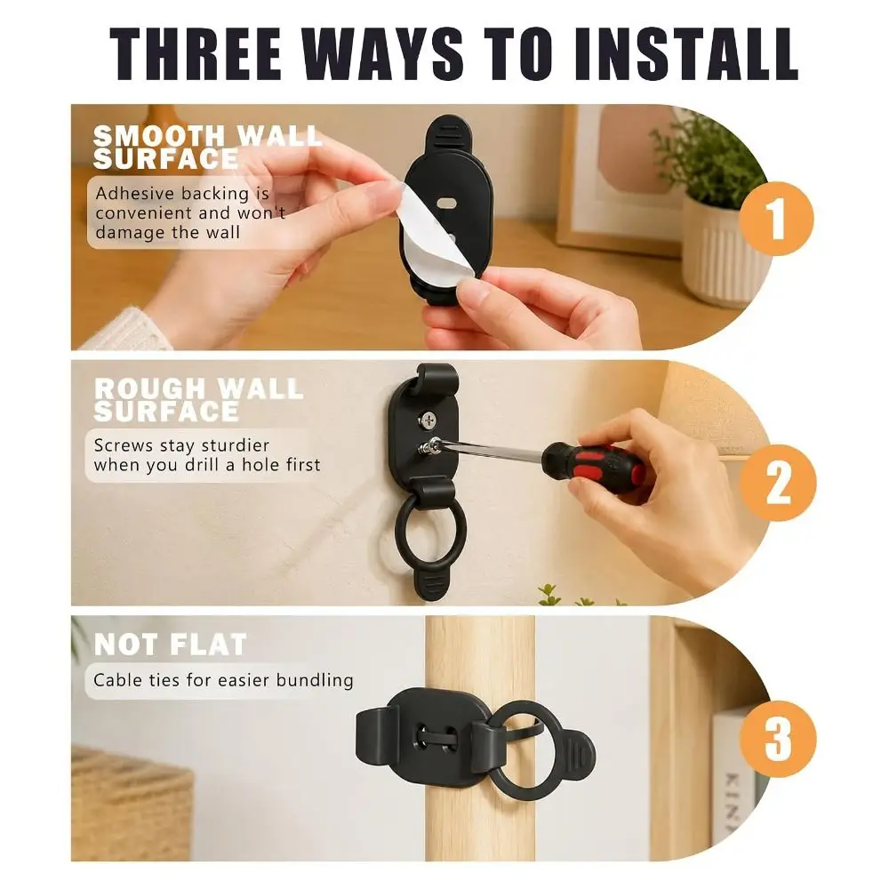 10pcs Portable Self Adhesive Cable Management Clips Adjustable Reusable Cable Holder Strong Bond Cable Ties Office
