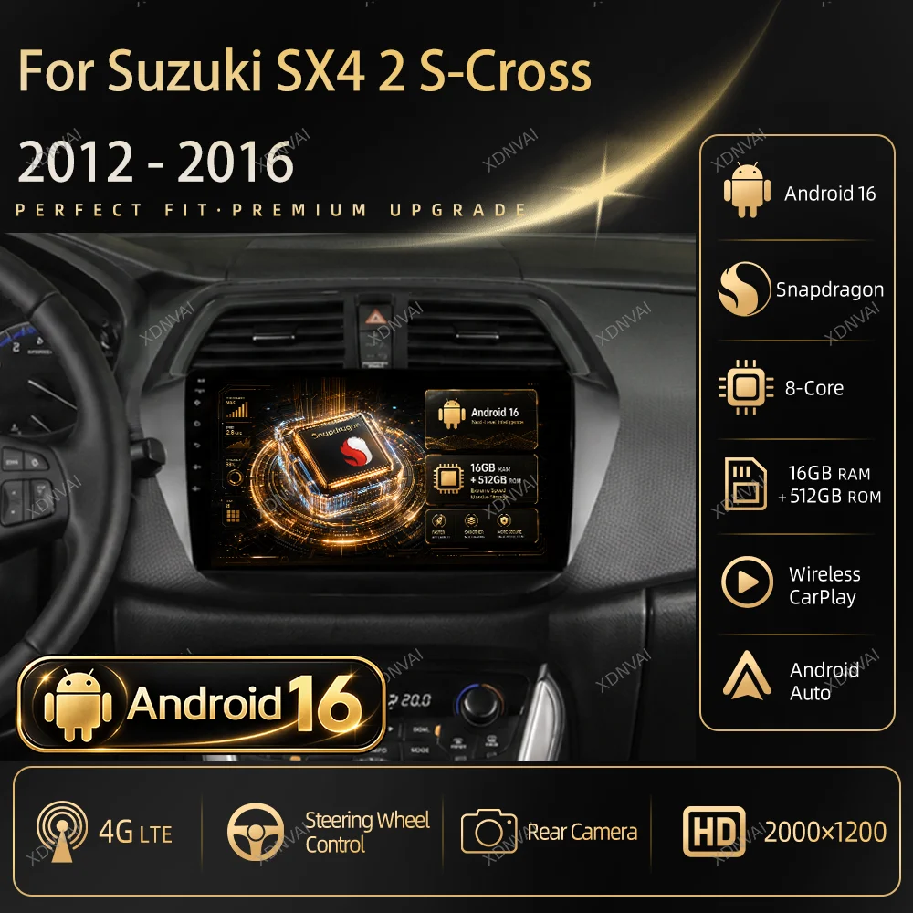 Android 16 Car Radio Multimedia For Suzuki SX4 2 S-Cross 2012 - 2016 Video Player Navigation GPS Auto 360 Camera 5G WIFI BT
