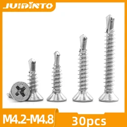 JUIDINTO 30pcs Phillips Flat Head Self Drilling Screw M4.2 M4.8 410 Stainelss Steel Hardiflex Screws for Sheet Metal