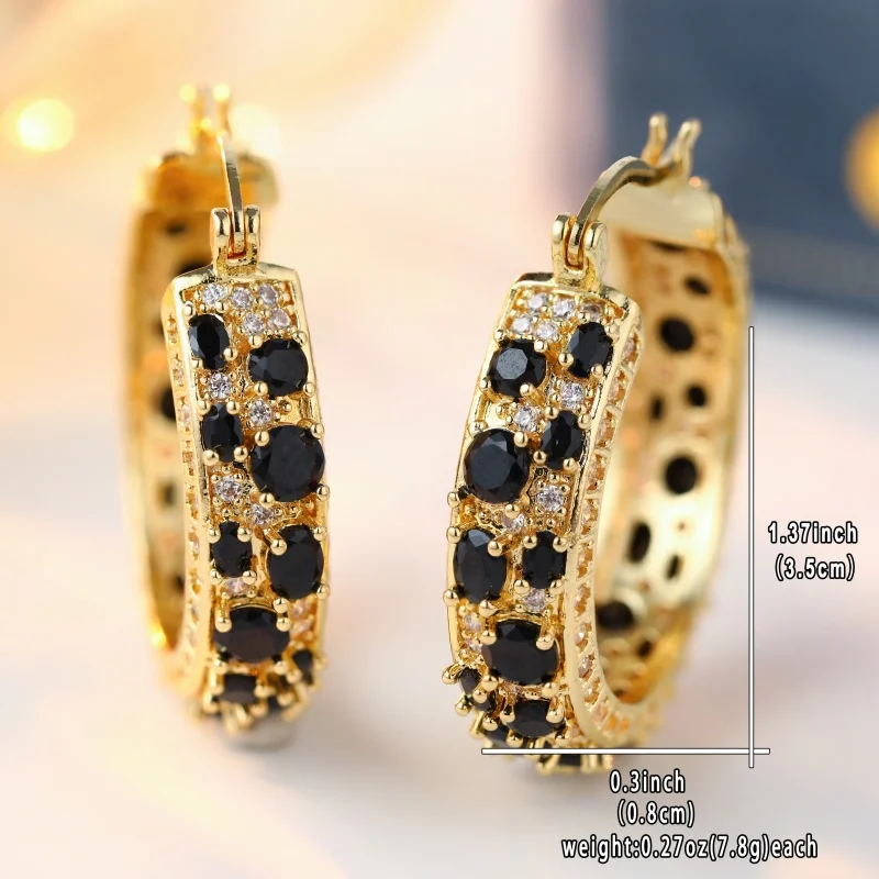 Wunderschöne Eingelegte Weiß-Schwarze CZ-Creolen Damenohrringe Trendige Goldfarbene Geometrische Alltags- und Partyschmuck Jubiläumsgeschenk – Detail 1