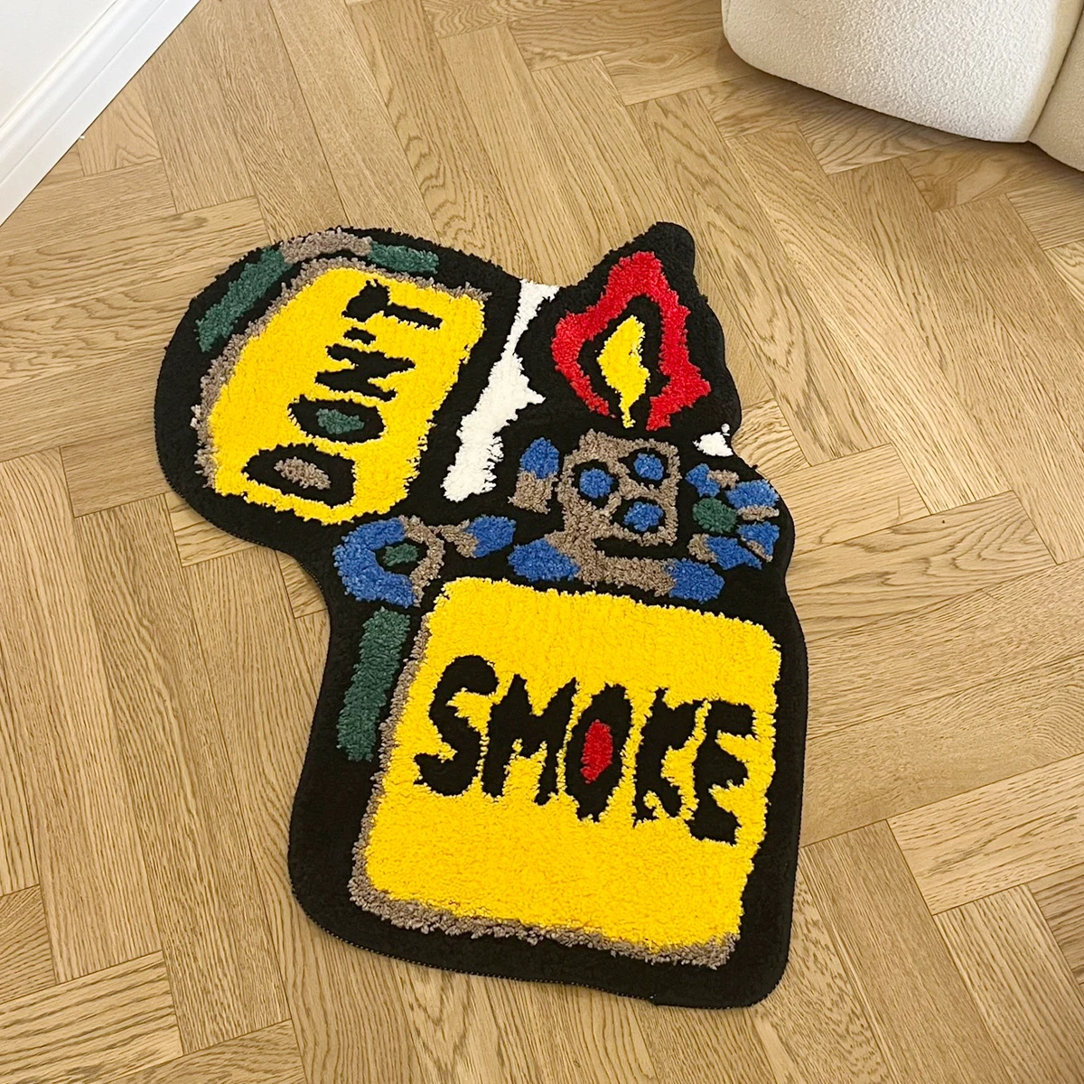 Yellow Lighter Don\'t Smoke Flocking Rug Living Room Carpet Bathmat Bedside Rug Soft Bedroom Floor Pad Aesthetic Home Decor
