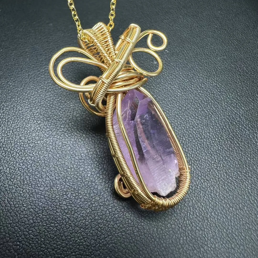 

1 Pc Fengbaowu Natural Amethyst Mexico Cruz Crystal Wire Wrapping Necklace Pendant Reiki Healing Stone Gift For Women Men
