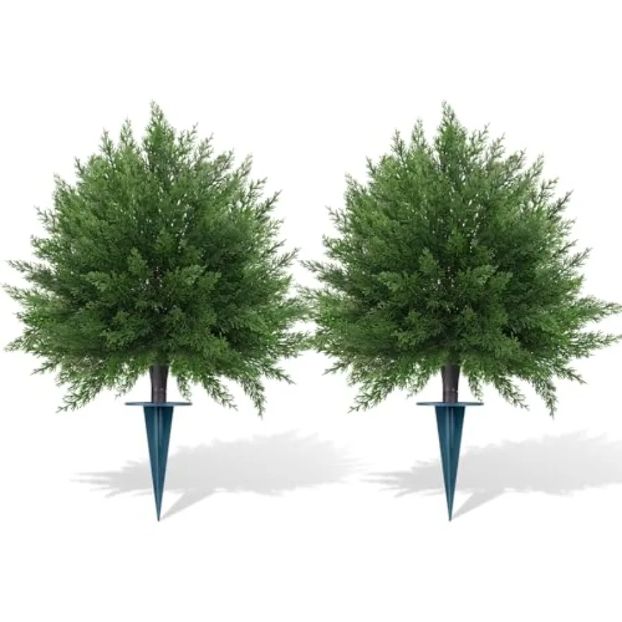 

Artificial CedarTopiary Bushes for Outdoors with Spike, Set of 2 Cypress Topiary Trees with UV Resistant, Outdoors Fake Shrubs
