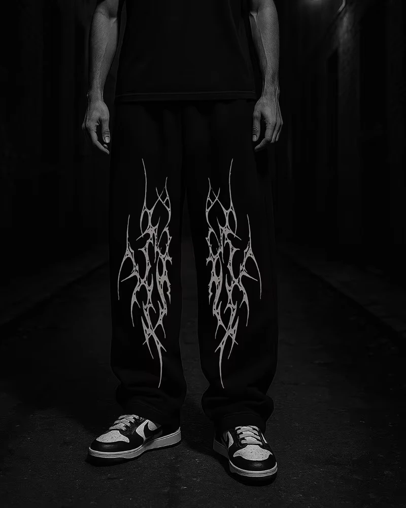 

Men Street Fashion Brand Harajuku Casual Straight Wide-leg Pants Retro Dark Style Striped Fashionable Loose Black Jeans