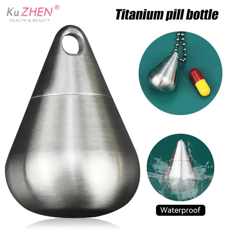 Mini Titanium Alloy Seal Bottle Waterproof Bottles Water Drop Shape Capsule Outdoor Camping EDC Tool Titanium Sealed Pill Case