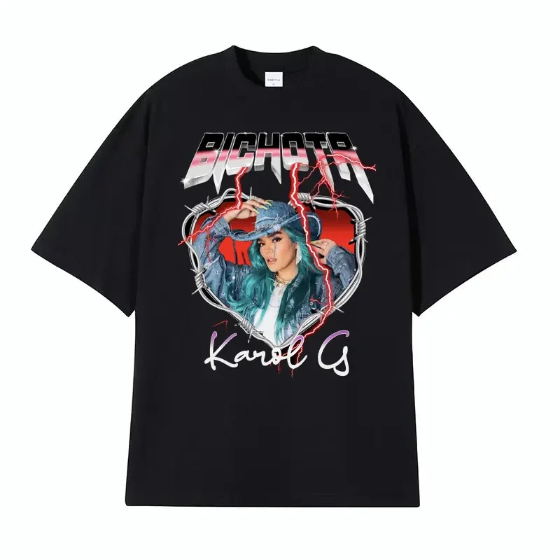 Singer Karol G Bichota Print Tee Shirt Men Women's Harajuku Hip Hop Aesthetic Graphic T Shirt Summer Casual Short Sleeve T-shirt