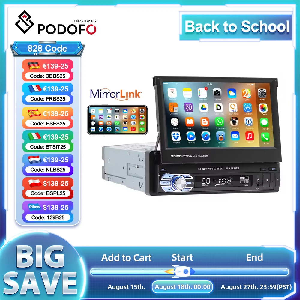 Hikity 1Din 8 + 128G راديو السيارة Carplay أندرويد السيارات نظام تحديد المواقع والملاحة واي فاي 4G شاشة قابلة للسحب سيارة مشغل وسائط متعددة FM/AM/RDS DVR #1