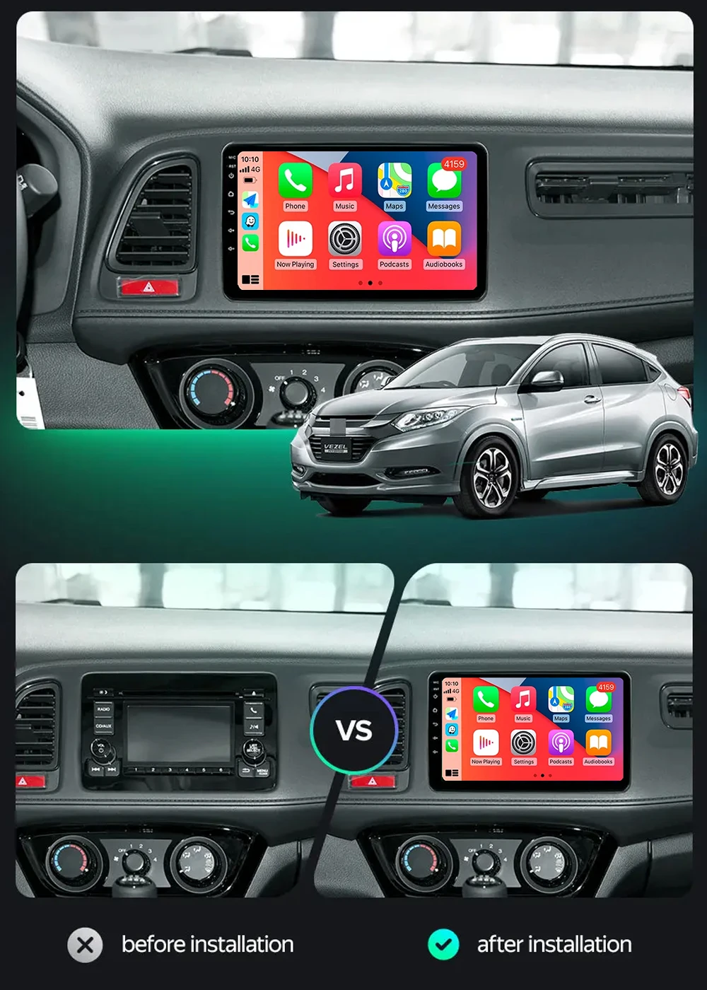 Android 14 Carplay Auto Per Honda Vezel HR - V HRV HR V XRV 2015-2020 Autoradio Lettore Video Multimediale di Navigazione GPS 4G WIFI