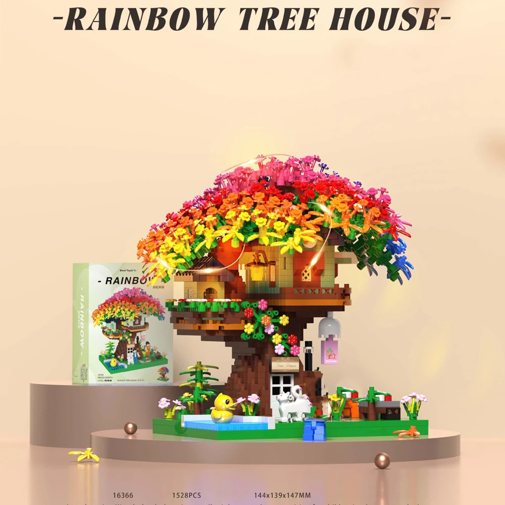 Idea Flower World Landscape Micro Diamond Block Rainbow Tree House Building Brick Treehouse Figures Nanobrick Toys For Gift