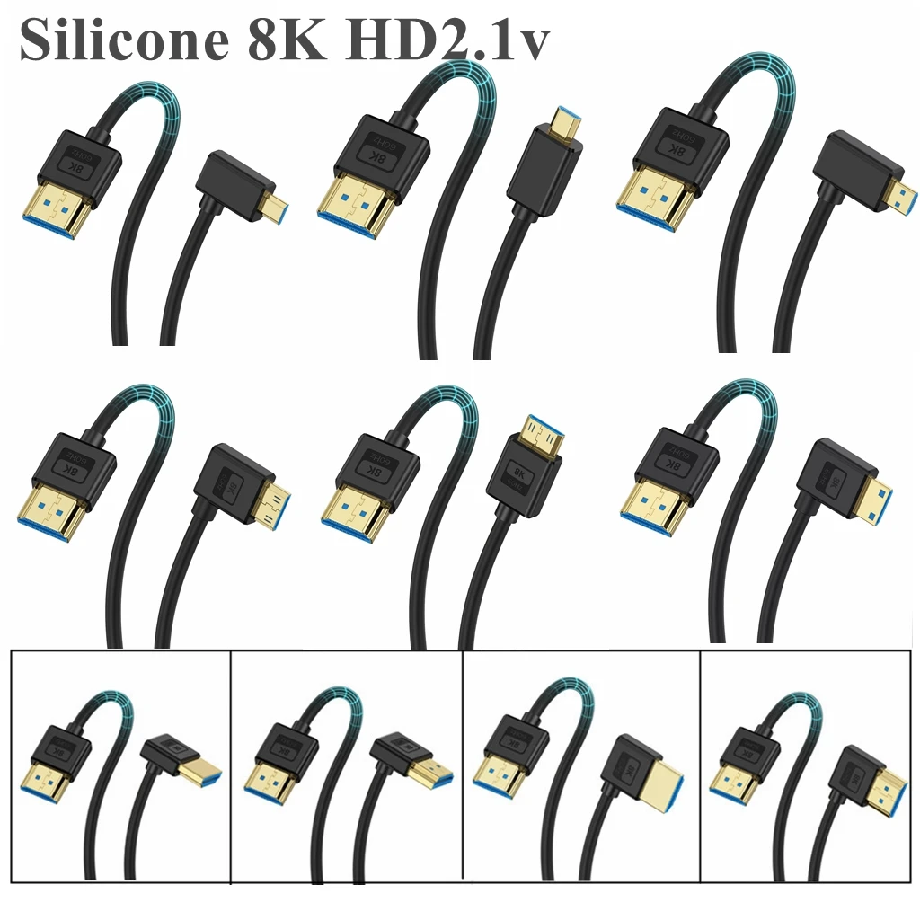 Silicone 8K HDMI Micro Mini to HDMI 2.1 Cable Ultra High Speed HDMI Cord 48Gbps Support 8K@60Hz 4K@120Hz eARC HDR10 HDCP 2.2 2.3