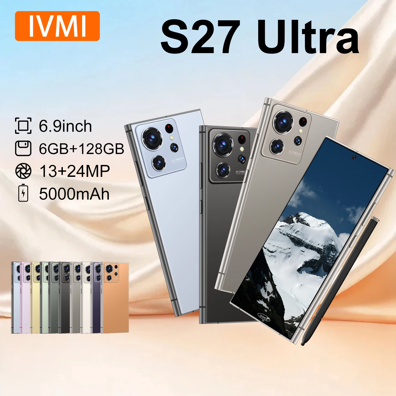 هاتف IVMI S27 الذكي عالي الجودة بسعر مناسب، ذاكرة 6 جيجابايت + 128 جيجابايت، شاشة 6.9 بوصة، نظام أندرويد 12، شبكة الجيل الرابع 4G، شريحتي اتصال، كاميرا 13+24 ميجابكسل، هاتف عالمي