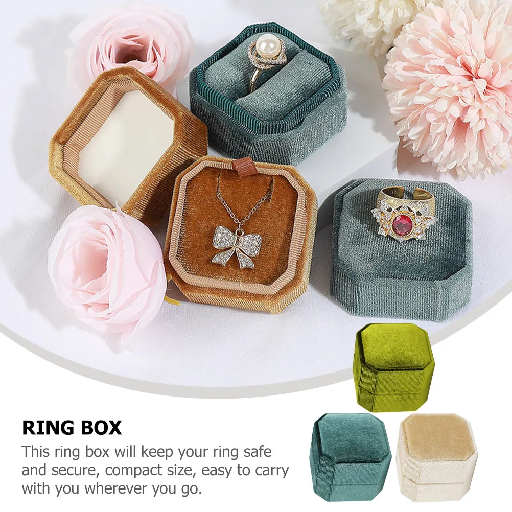 

3pcs Corduroy Jewelry Box Wedding Ring Proposal Gift ganizer Grass Green Beige Storage Case for Accessories