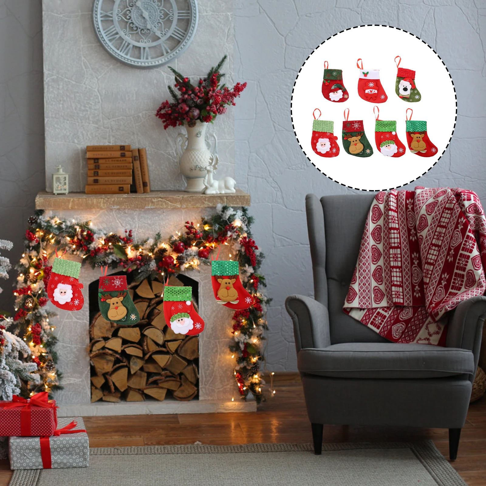 

7Pcs Christmas Stocking Bag Kids Sweet Goodie Pouch Small Gift Storage Xmas Decor Home Hotel Party Supplies Holiday Present