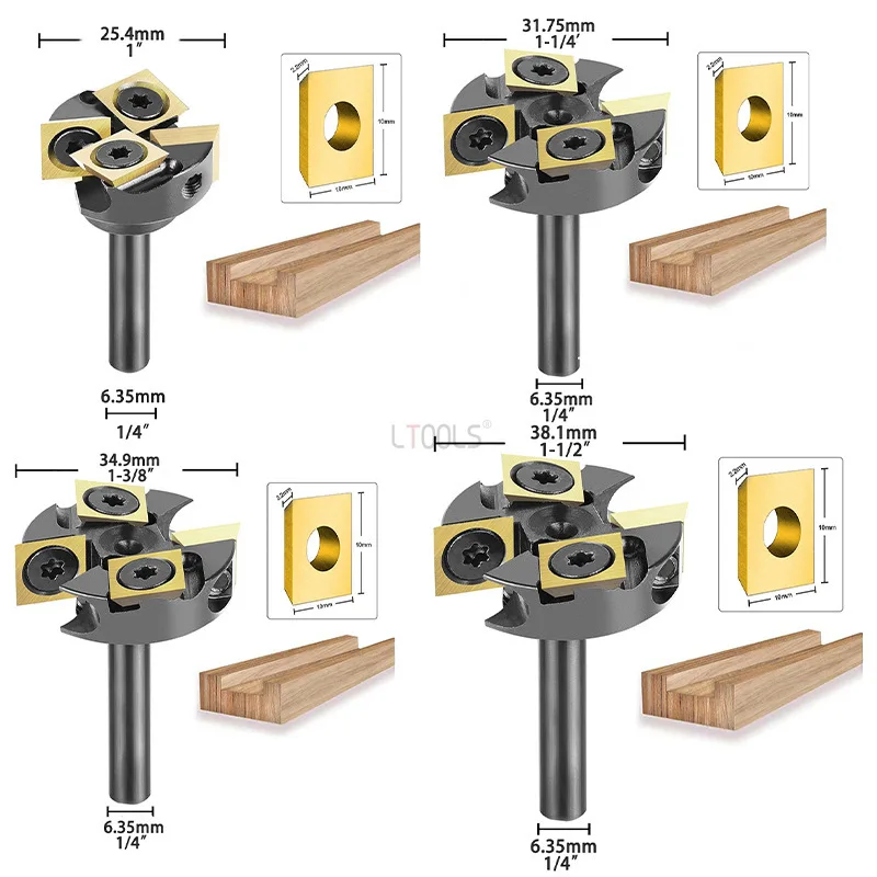 1/4 Inch Shank 4‑Flute T‑Type Router Bit Solid Carbide Tip Woodworking Grooving Panel Breaking & Bottom Cleaning Milling Cutter