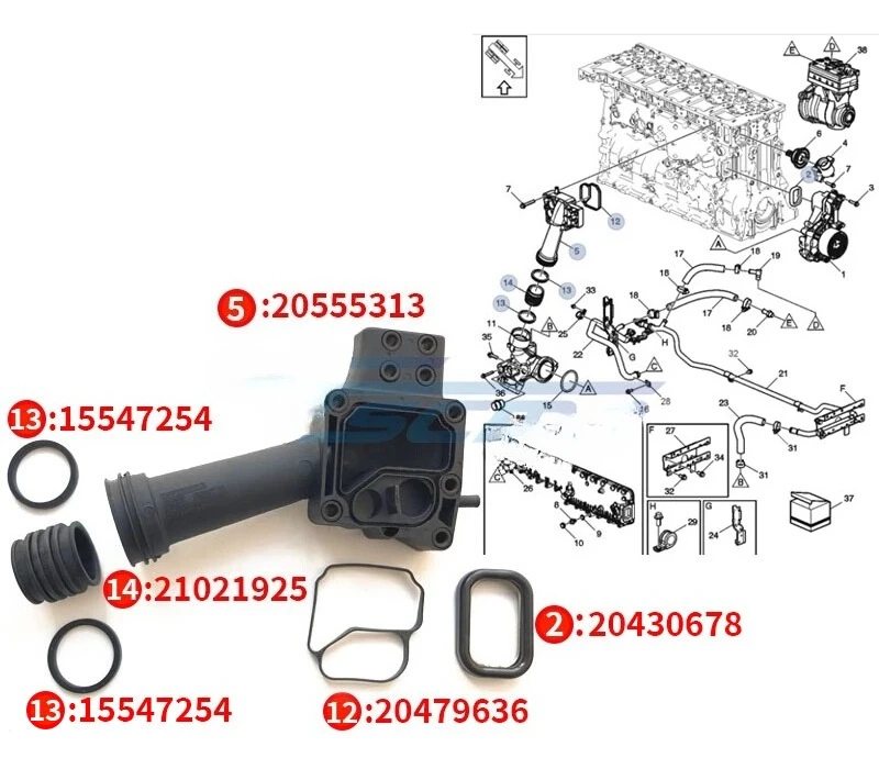 

Cooling Water Pipe Fitting Cool Water Hose Seals for Volvo FH FM400 FM440 FM420 FM460 20430678 20555313 1547254 21021925 2047963