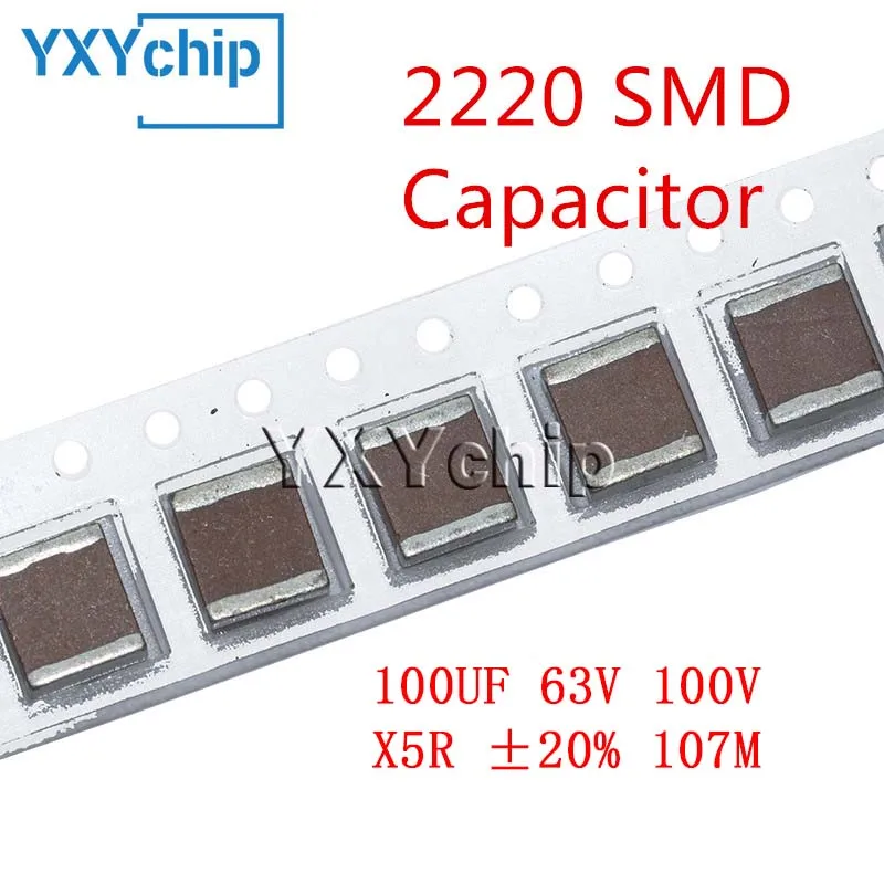 5pcs 2220 100UF 63V 100V X5R ±20% 107M MLCC SMD Chip Multilayer Ceramic Capacitor