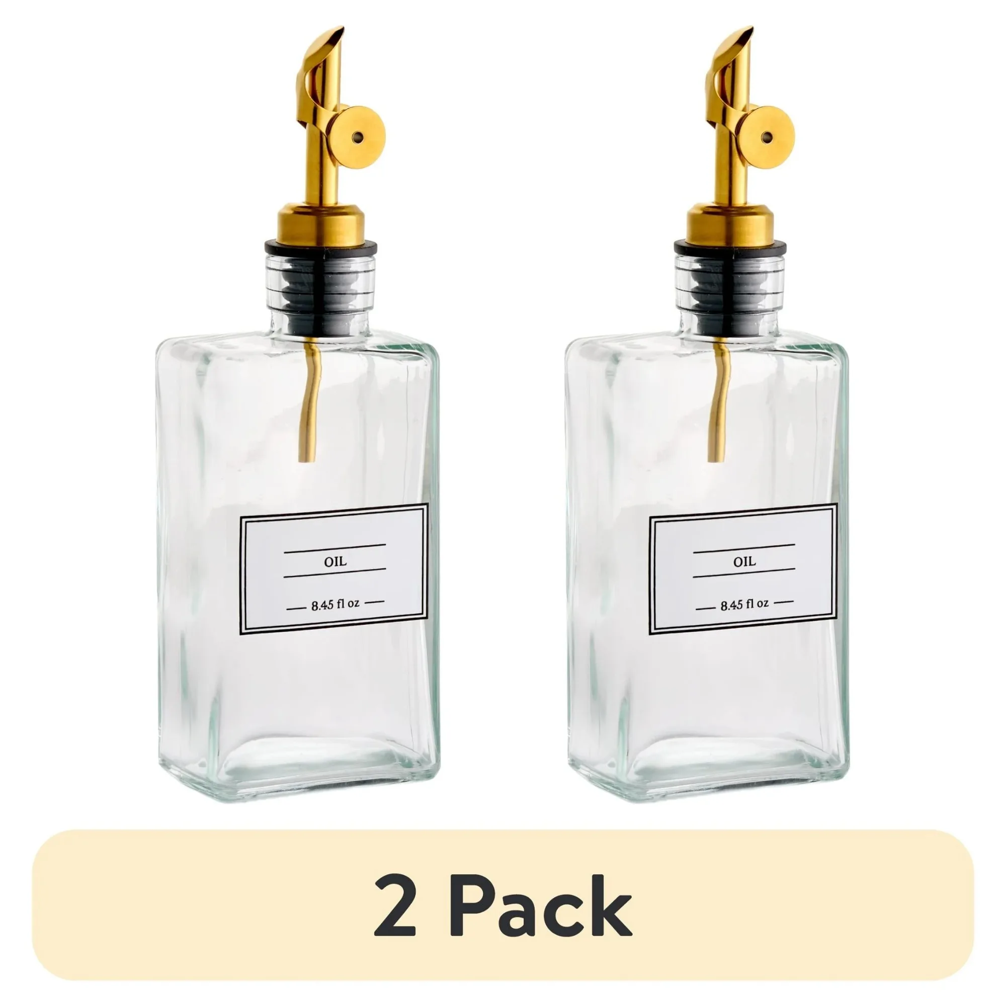 

(2 pack) 8.45 oz Unfilled Glass Oil Cruet Bottle with Gold Spout