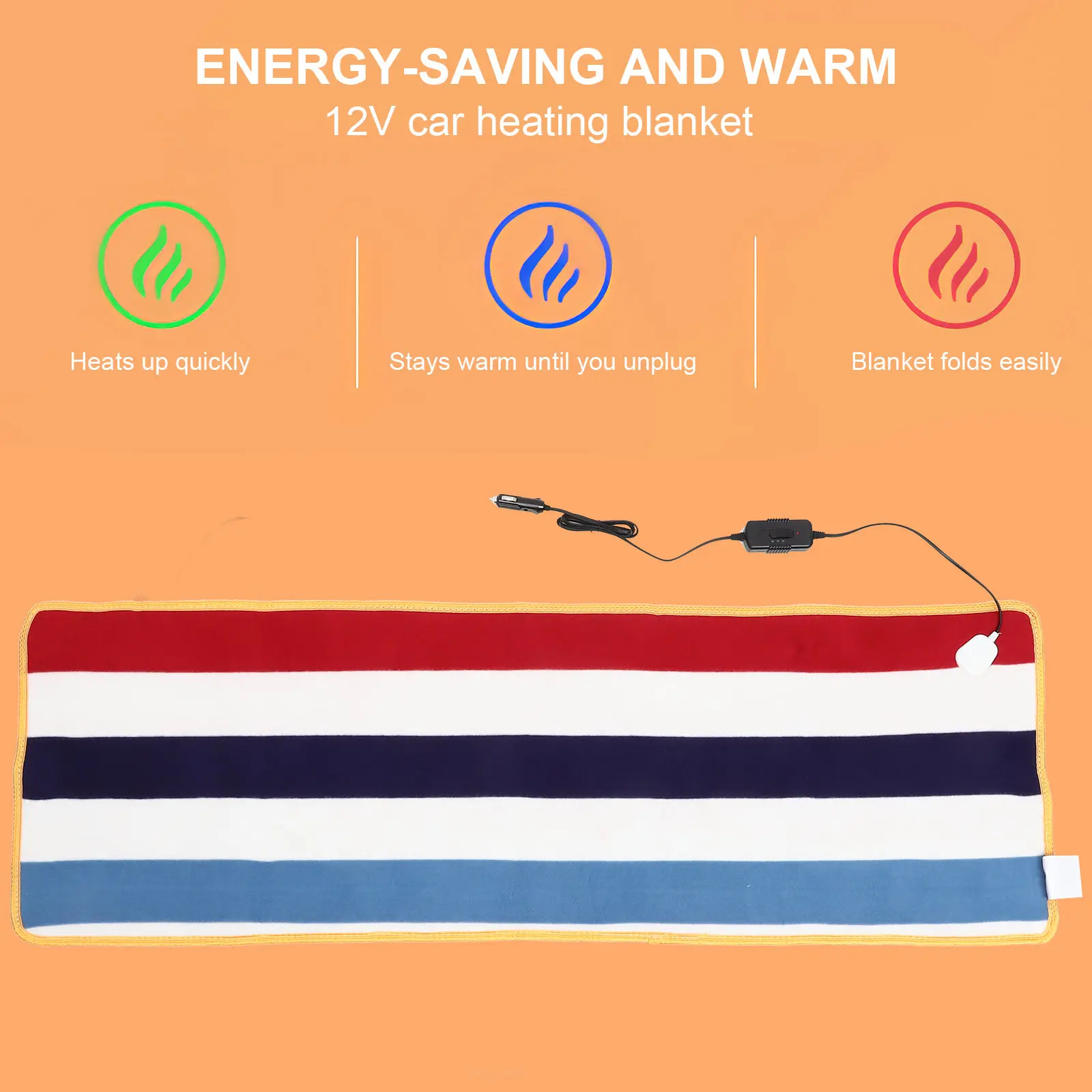 12V Heated Car Blanket Electric Travel Blanket for Vehicle Trunk Backseat Warm Fast Heat Energy Saving Safe Reliable Winter Use