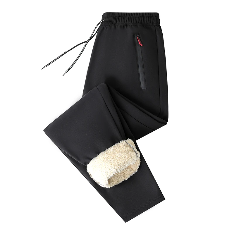 Plus Size Herren Winter-Wärmehose, dick mit Lammfleece gefüttert, Thermohose mit elastischem Kordelzug, Reißverschlusstasche, lässig, kältebeständig, Größe S – Detail 1