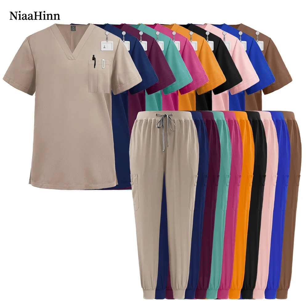 

Niaahinn, хирургическая униформа для медицинского врача, женский набор скрабов для медсестры, спецодежда для салона красоты, клинические скрабы, топ-брюки, спа-костюм для кормления