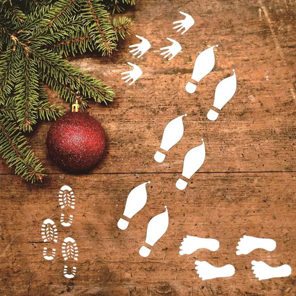 Mini Christmas Footprint Stencil Set Reusable PETG Plastic Templates Painting Tools DIY Crafts Holiday Elf Elk Stencil Set