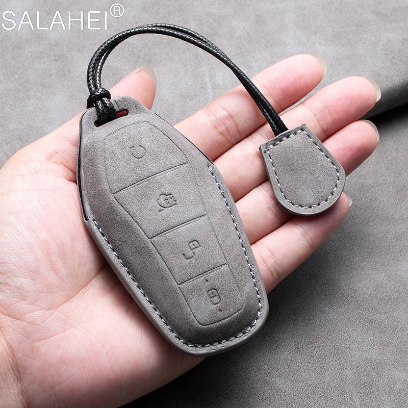 Suede Leather Car Remote Key Case Cover Shell Fob For BYD Song Plus Atto 3 Han EV Tang DM Qin Seal Dolphin Keychain Accessories