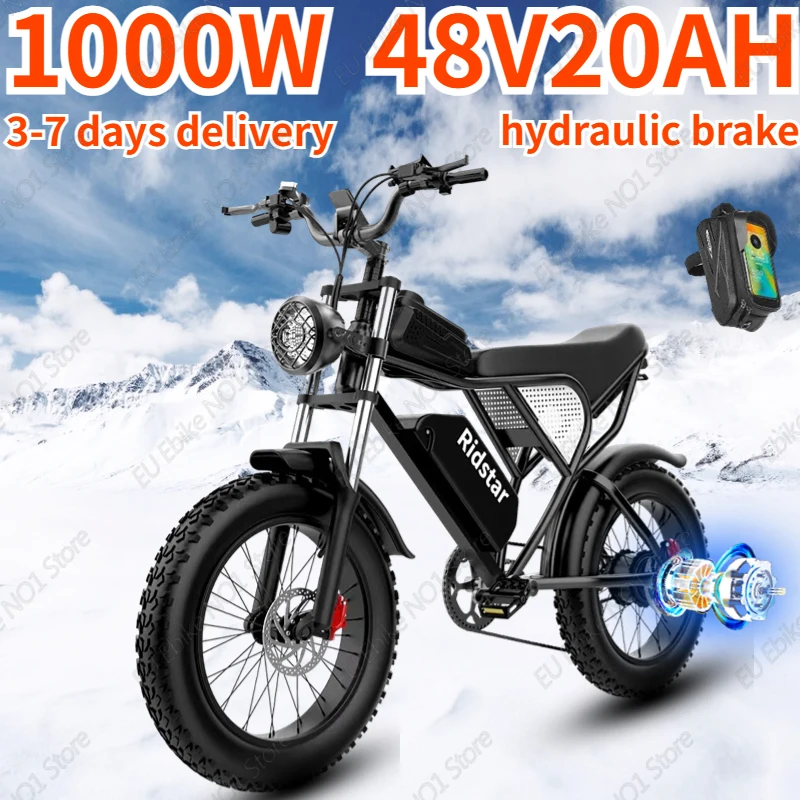 Q20 Electric Bike 1000W Powerful Motor 48V20ah Dual Hydraulic Brake Adult E-bike 20*4.0 Mountain Snow Fat Tire Electric Bicycle