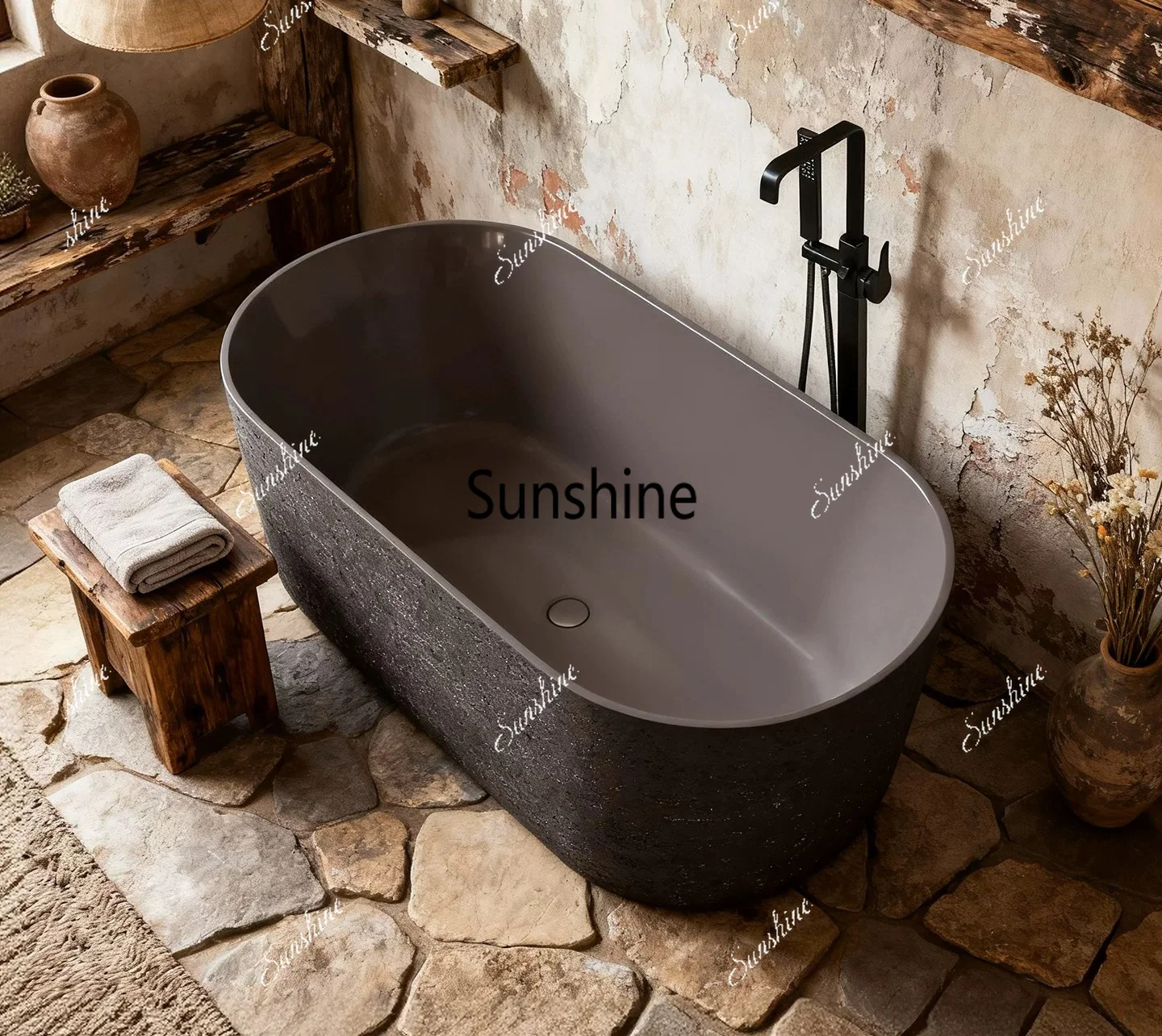Wabi sand wind artificial stone integrated independent creative personalized art travertine bathtub