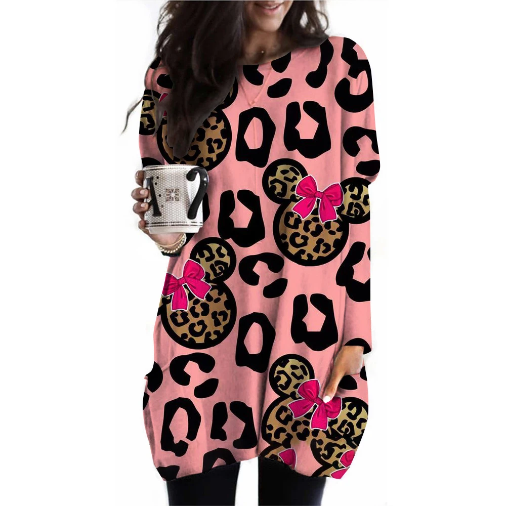 تي شيرت ديزني للسيدات ميكي ماوس بجيب مطبوع، توب بأكمام قصيرة، ملابس الشارع، متعة، Y2k، وجه كبير لموسم الربيع والخريف #5