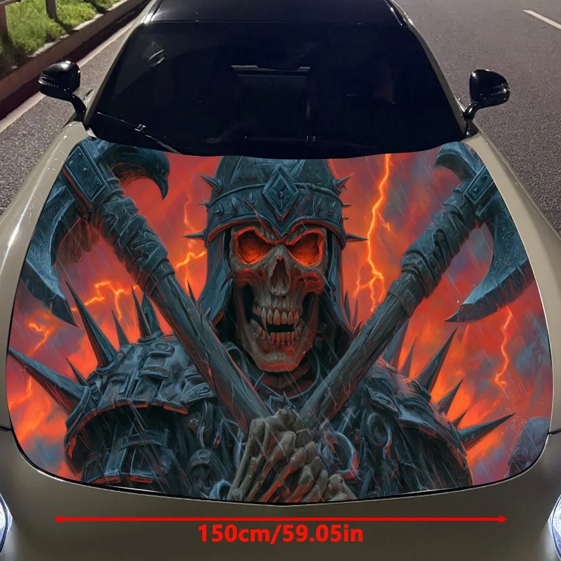 Eye-catching Spiky Skeleton - Flame and Lightning Car Hood Sticker, Waterproof Self-adhesive Vehicle Vinyl Wraps Decal, Trendy A