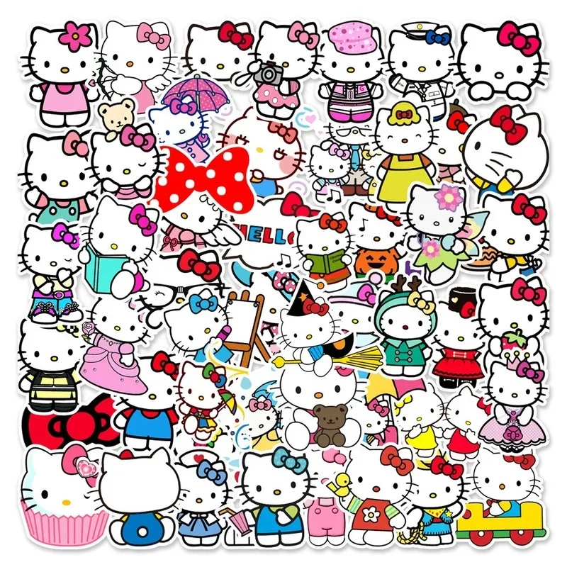 50pcs Hello Kitty Stickers Anime Diy Decoration Sticker Album Kids Cute Toy Gift Notebook Laptop Fridge Travel Decals Sticker