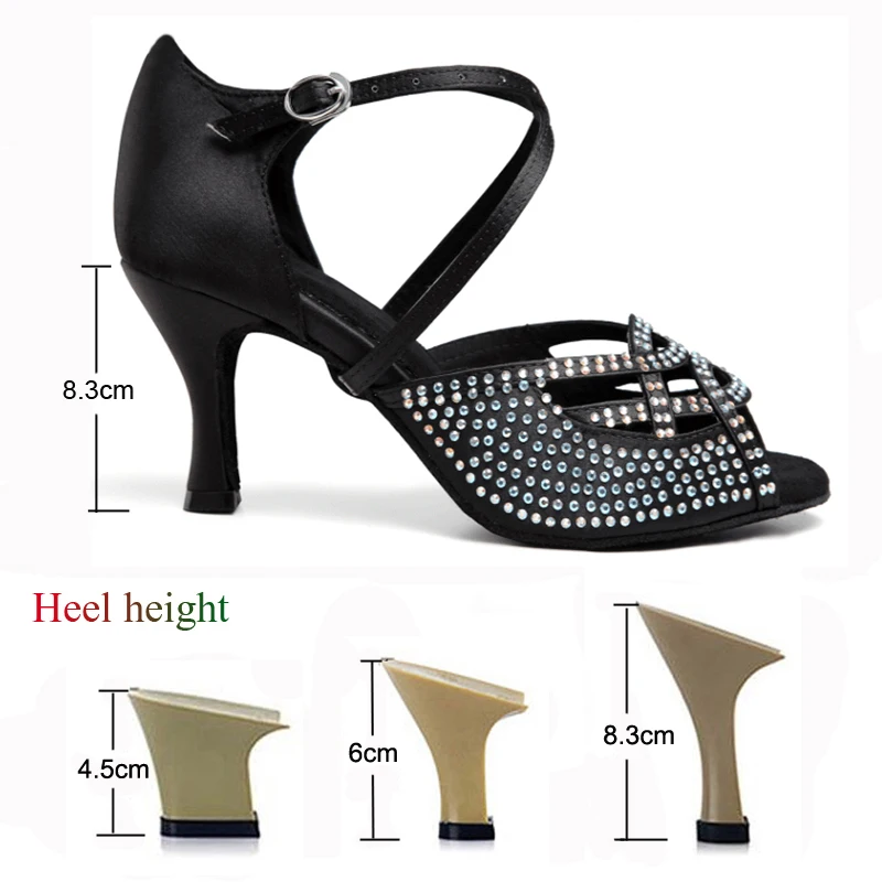 New Latin Dance Shoes Salsa Tango Ballroom Party High Heel Rhinestone Skin Black Girls Summer Sandals Outdoor Women\'s Shoes