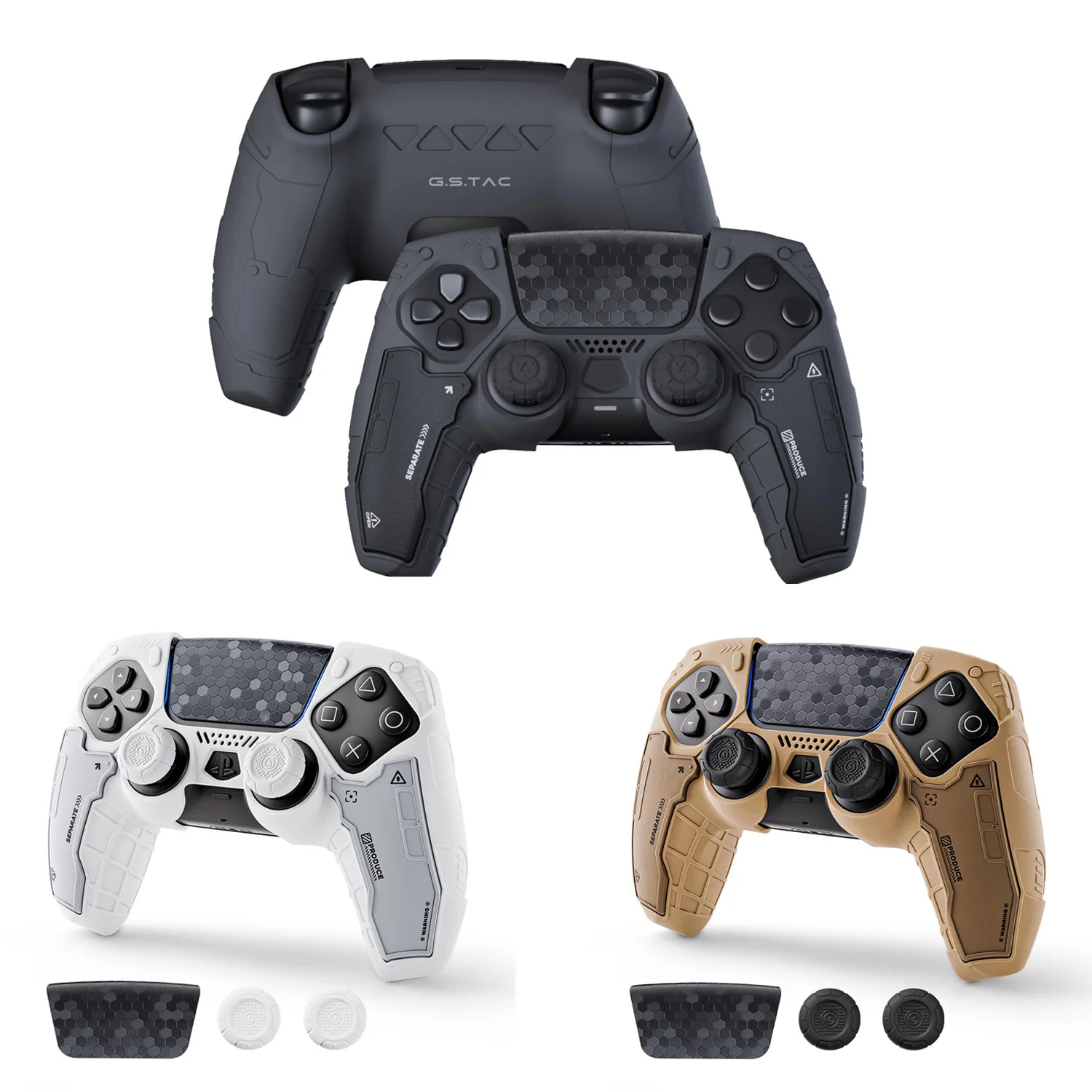 GeekShare G.S.TAC Tactical Protective Cover for PS5 Controller – Anti-Slip Silicone Shell with Thumb Grips , Yellow/White/Black