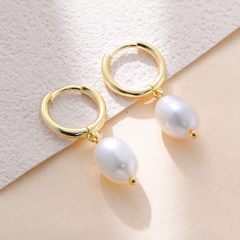

Jewelry 925 Sterling Silver 14K Gold Plated Pearls Sample Hoop Earrings For Women