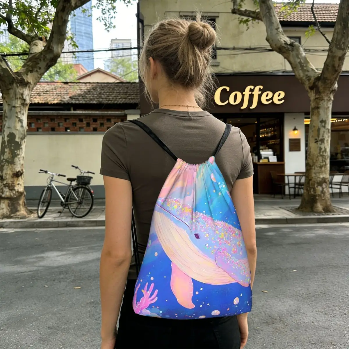 

Dreamy Underwater Whale Pattern Backpacks Casual Drawstring Bags Shoes Bag Book Bags for Man Woman Students