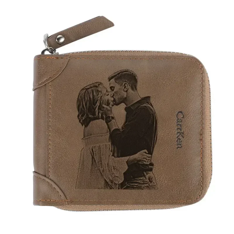 

[Customized Product] Men Small Wallet Zipper Card Holder Personalized Photo Wallets Gift Custom Engraved Photo Purse Male 2025