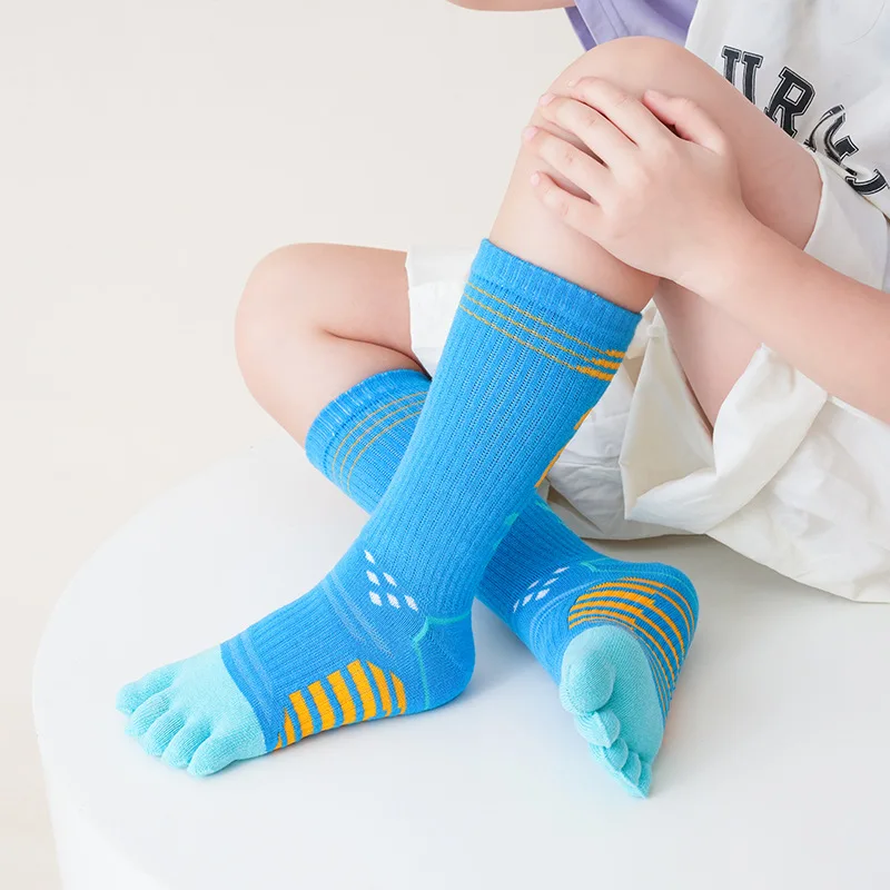 5 Pairs Children Split Toe Calf Socks Sport Leisure Elastic High Tube Pure Cotton Fashion Boys Girls Long 5 Finger Socks Toes