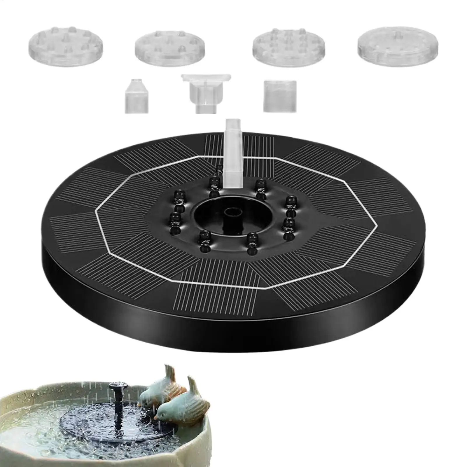 Fountain Pump Solar Solar Water Pump Bird Bath with Lights 6 Nozzles Automatic Outdoor Birdbath Supplies for Lawn Patio Pond