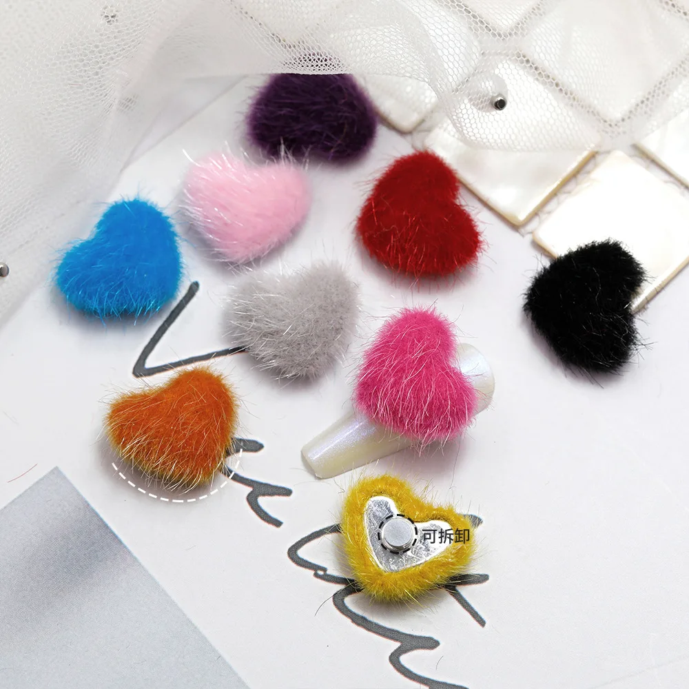 5 stücke Herz Pom Pom 3D Nagel Charms 2024 Sommer neue magnetische Nagel Pom Kit für Akzent Nagel magnetische Pom Puffy Pom Charms Nail Art