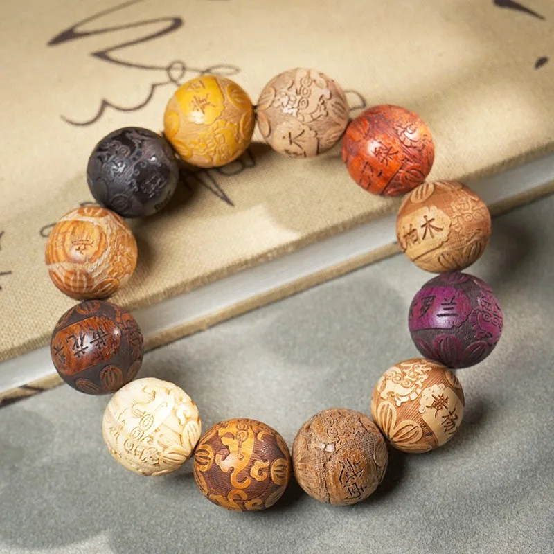 

Carved Pixiu Multi Gemstone Beaded Bracelet Chinese Style Prayer Beads Jewelry for Men Women Couples Gifts