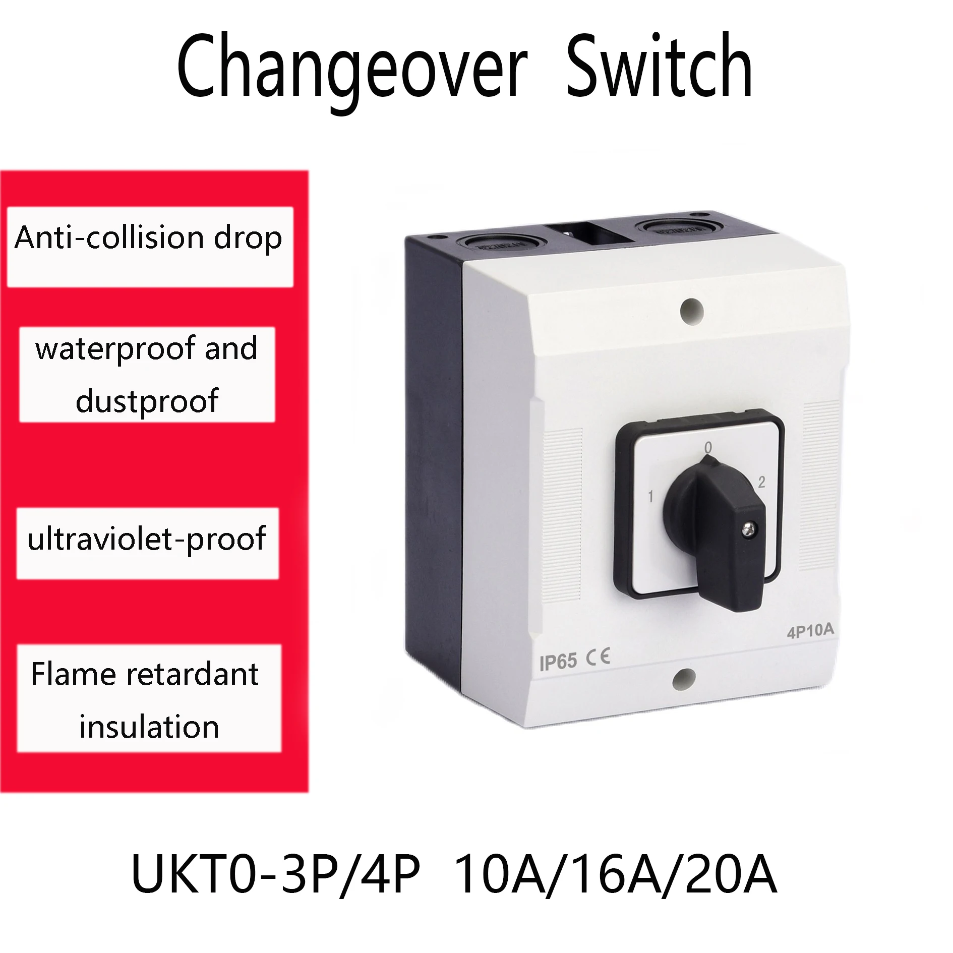 Dual Power Transfer Switch IP65 Waterproof Electrical Changeover switch Selector Operation Main Switch Manual Three Position Swi