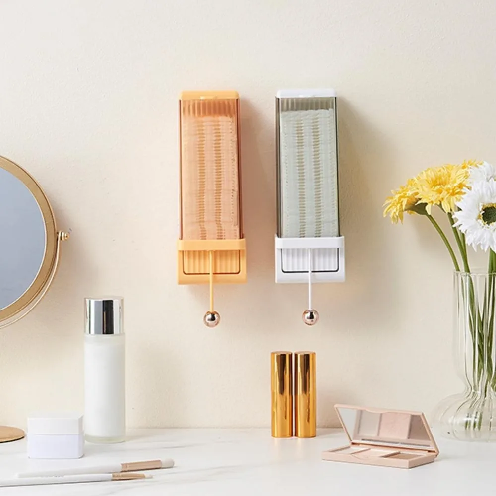Easy Installation Makeup Cotton Storage Box Space-saving Waterproof Cotton Pad Dispenser Automatic Wall-mounted