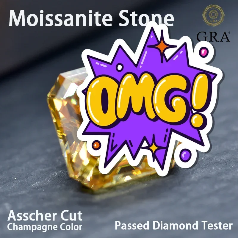 Moissanite Stone Asscher Cut Champagne Color VVS1 DIY Ring Necklace Main Materials Passed Diamond Tester with GRA Certificate